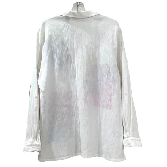 Drapers & Damons Womens Blouse L White Floral Crinkle Embroidery Beads See Notes - Picture 4 of 10